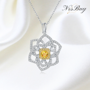 Ice cut yellow flower shape geometric high carbon diamond Pendant