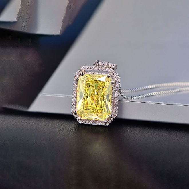 Yellow small octagonal zircon Pendant