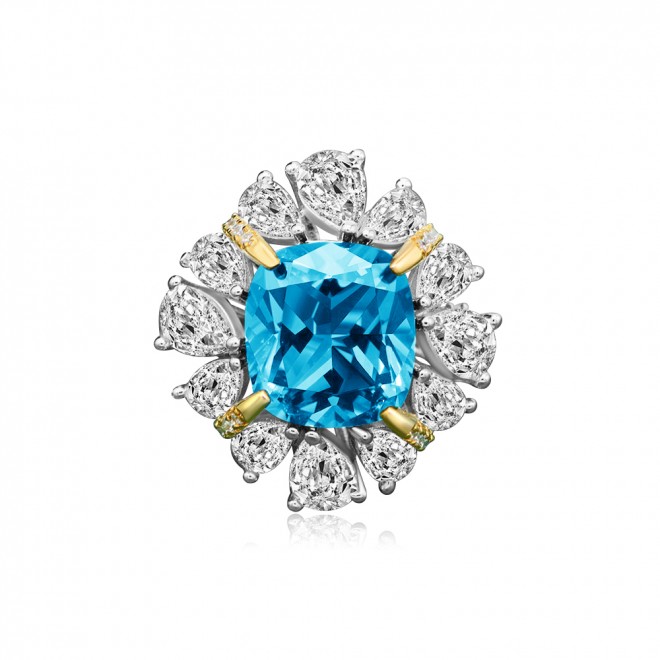 Ice cut flower shaped high carbon diamond ring
